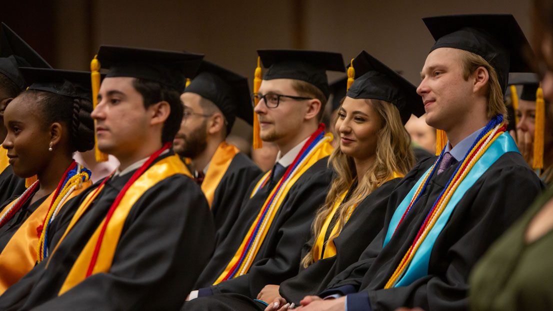 Students attending the ceremony, Webster University in Geneva commencement, 2022. 
