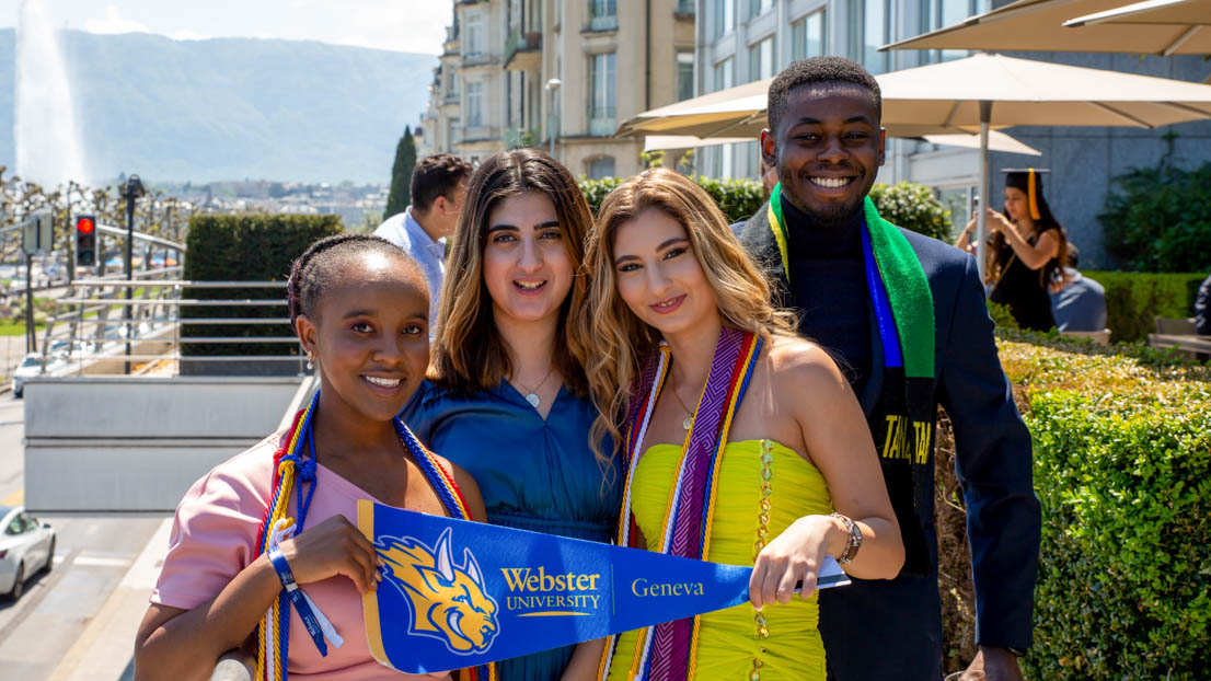 A group of Geneva students. Webster University in Geneva commencement, 2022. 