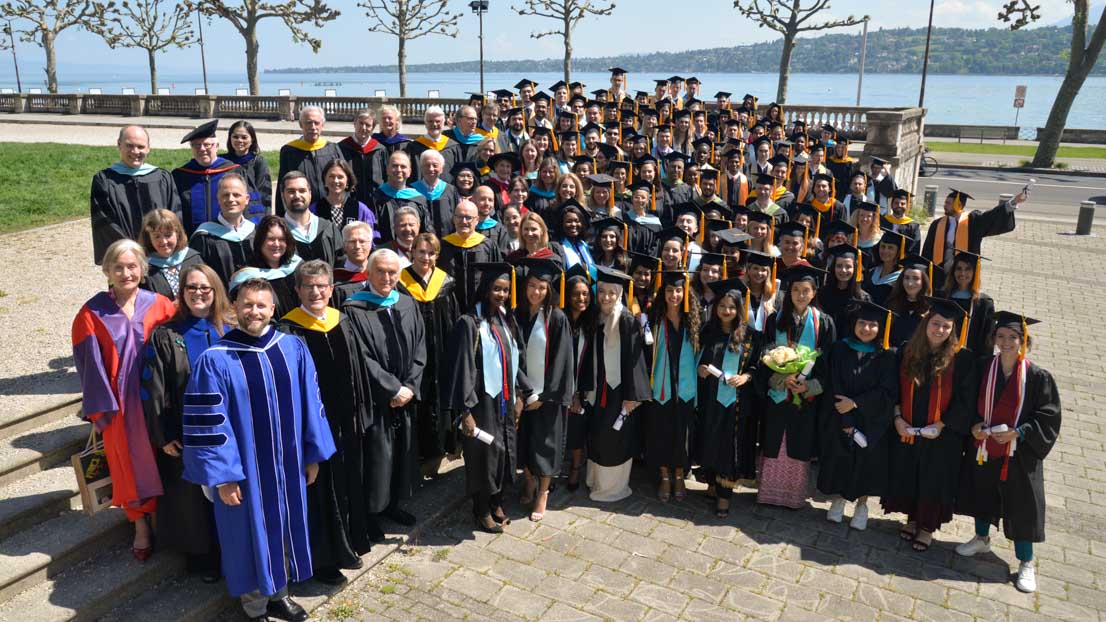 Group photo, Webster University in Geneva commencement, 2022. 